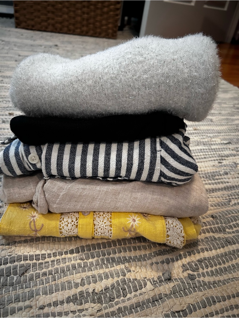 J. Crew Mixed Tops Stack in Gray, Black, Navy Stripe, Beige & Yellow